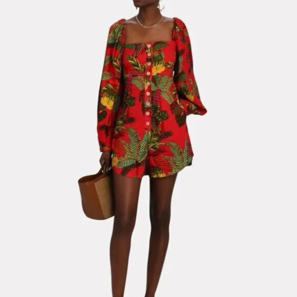 Farm Rio Red Forest Birds Romper XS